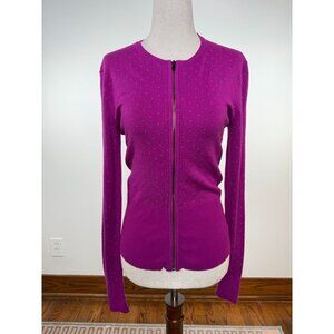 Cache Fuchsia Studded Cardigan Sweater XS Viscose/Spandex Blend Zip Front Long S